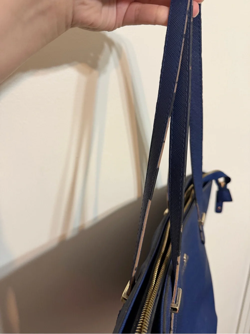 kate spade Blue Saffiano Leather Tote with Gold Accent